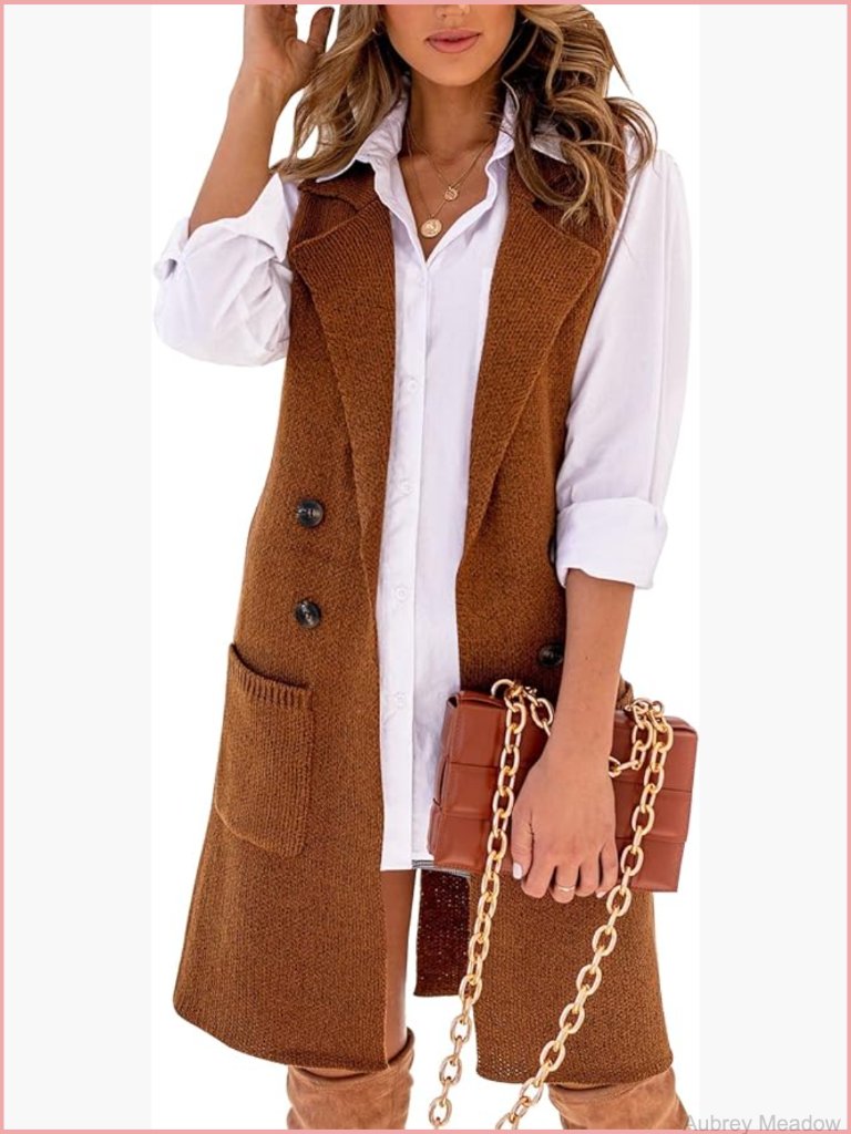 Open Front Lapel Collar Cardigan Vest Button Down Long Sweater Coat